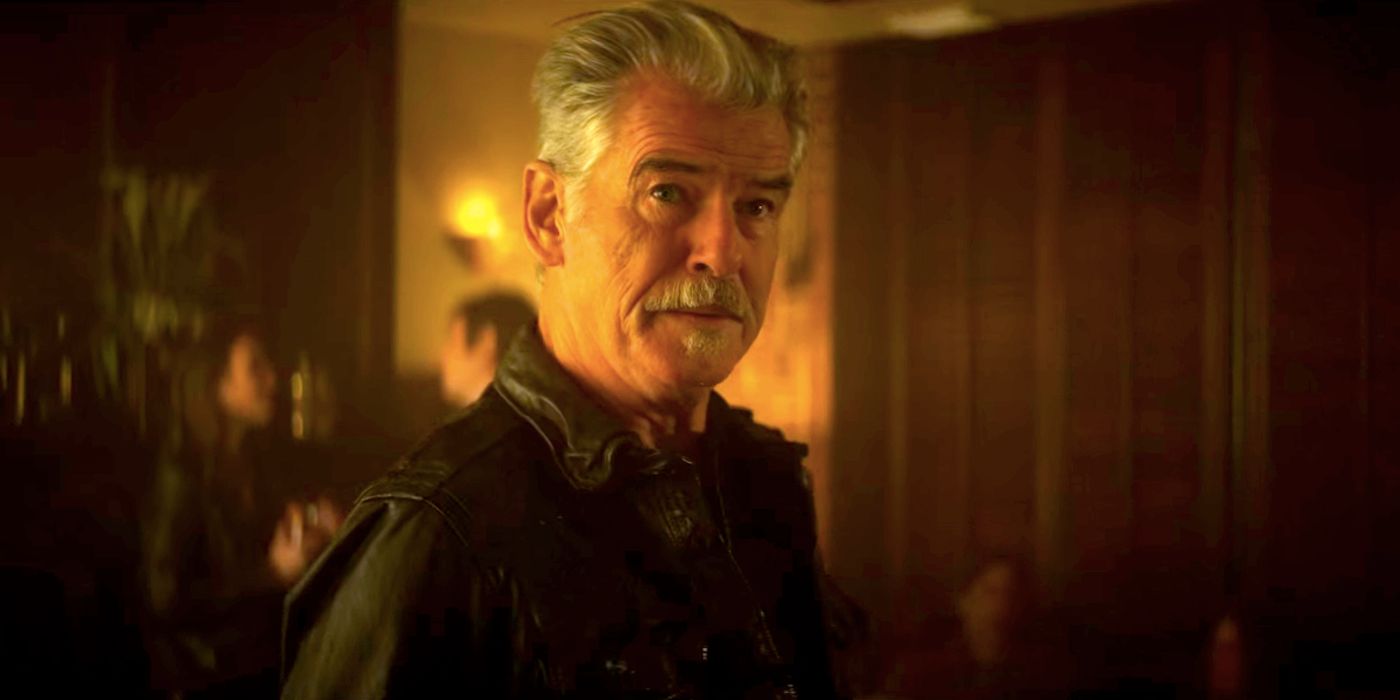 Pierce Brosnan in a Leather Jacket in The Out-Laws