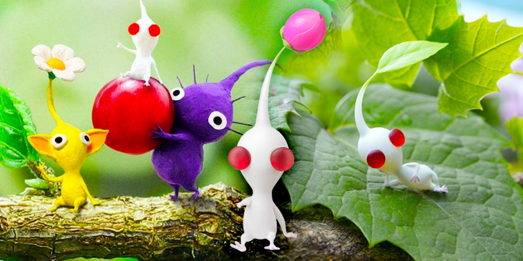 White Poision Pikmin with other Pikmin on a tree branch from Pikmin 4