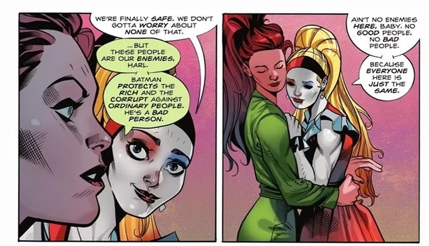 Poison Ivy and Harley Quinn Hug While Talking