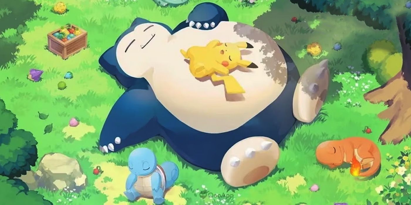 Pokémon Sleep Snorlax with Pikachu Squirtle and Charmander