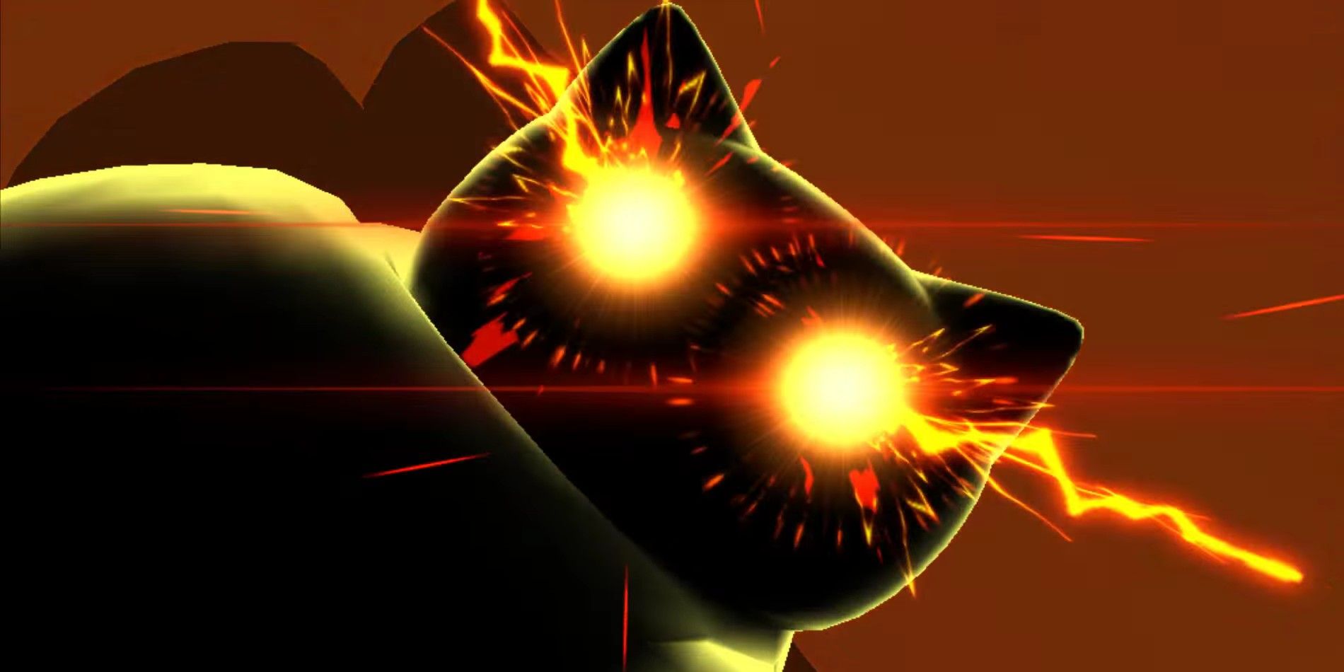 Mata siluet Snorlax berkedip merah saat menggunakan Z-Move Pulverizing Pancake di Pokémon Sun and Moon.