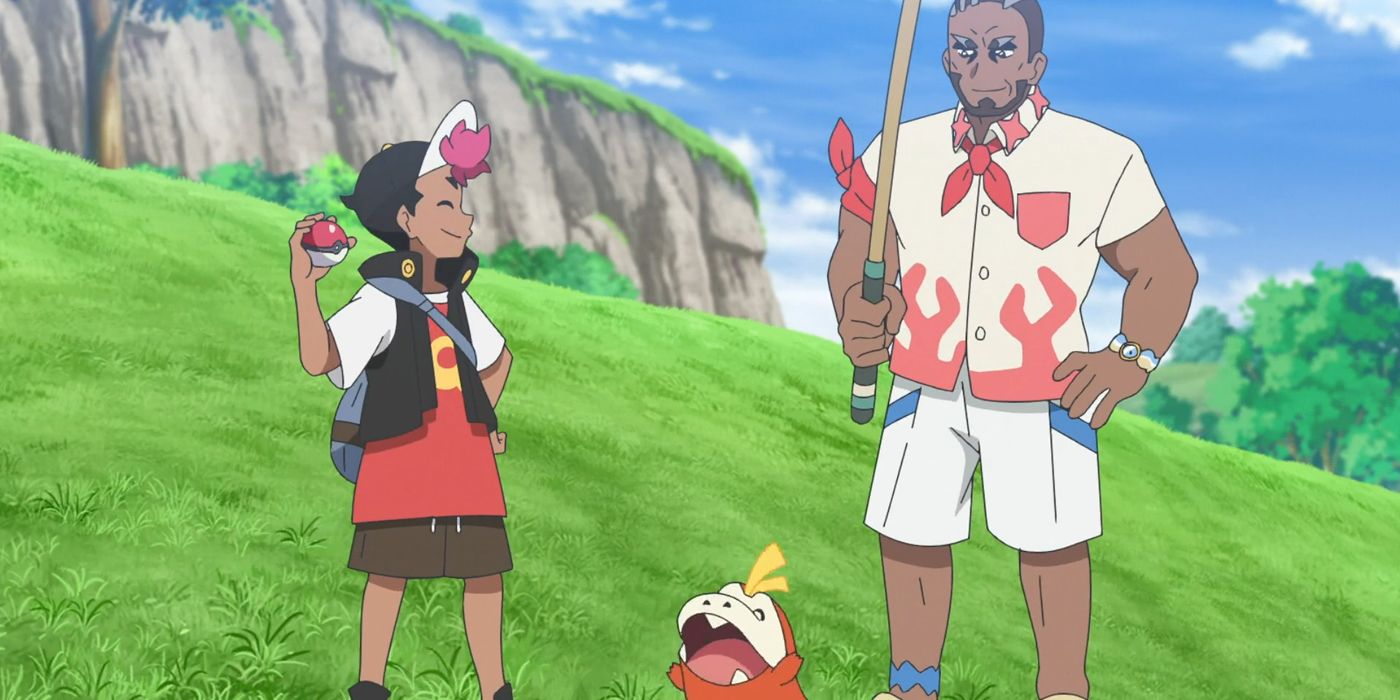 Pokemon Horizons: Roy celebrates his first catch.