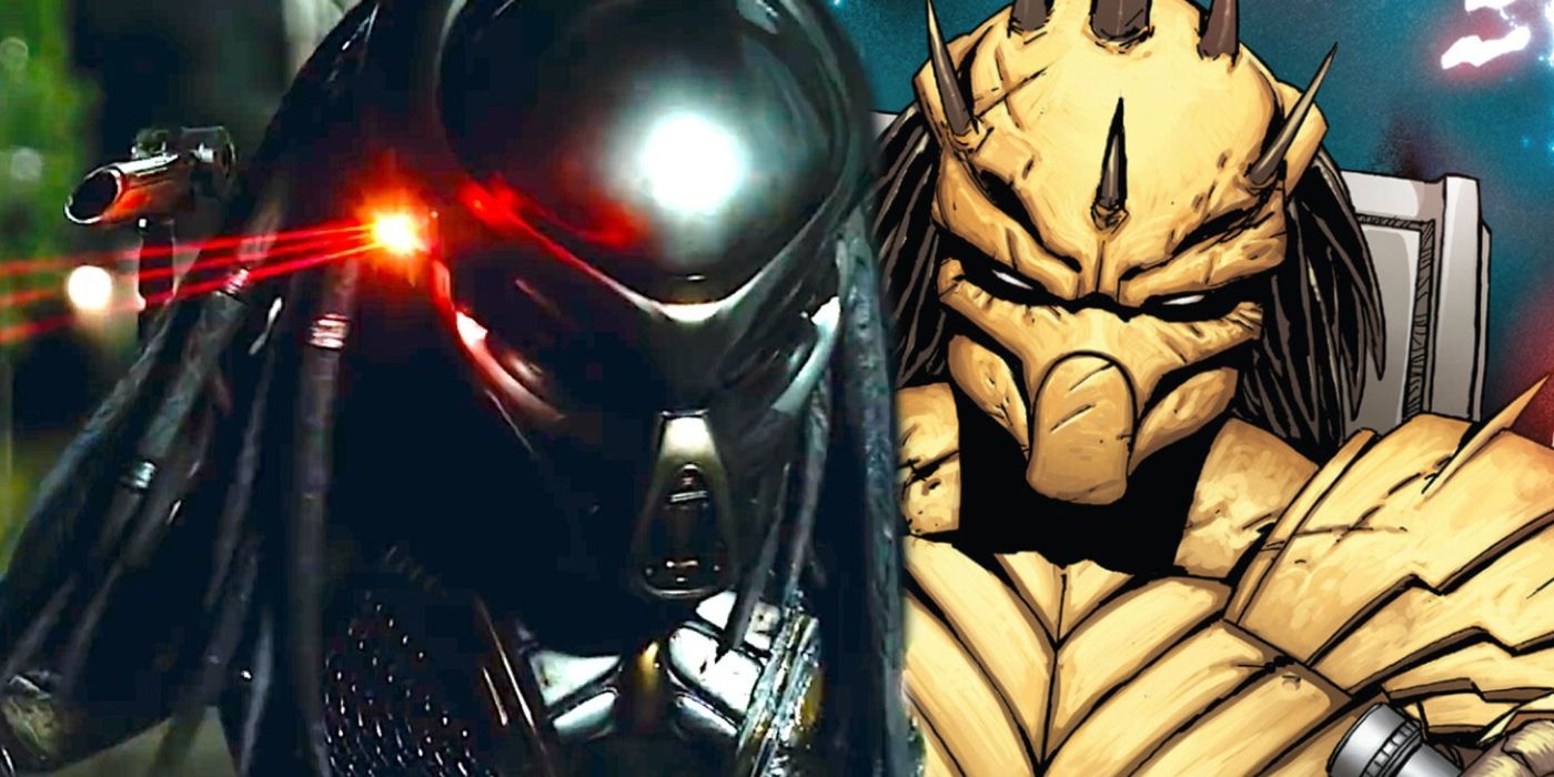 Predator from the movies with a Predator from the comics.
