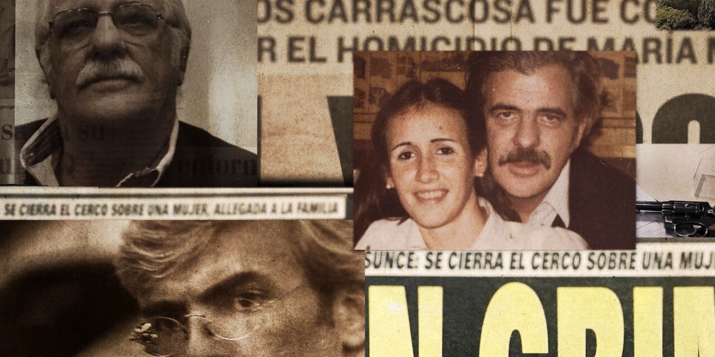 Promo image for Netflix doc Carmel: Who Killed Maria Marta? features newspaper clippings and file headings