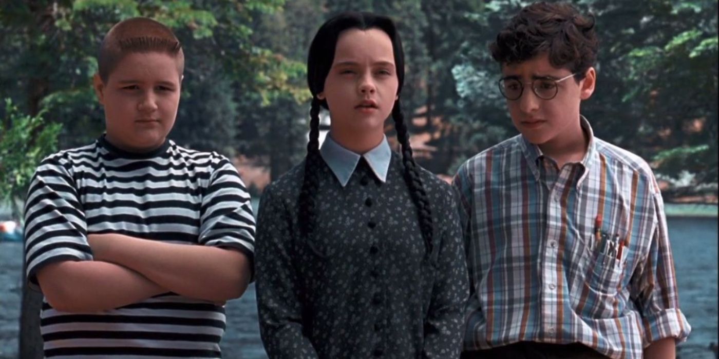 Pugsley, Wednesday, and Joel Looking Serious at Camp Chippewa in Addams Family Values