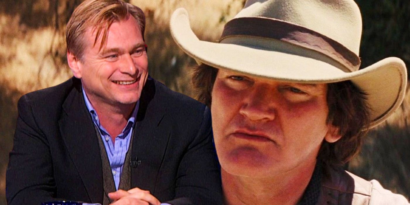 Quentin Tarantino in Django Unchained looking at director Christopher Nolan