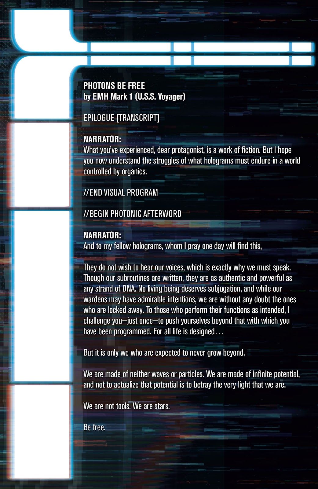 A excerpt from the Doctor&rsquo;s holonovel Photons Be Free, as seen in Star Trek Annual 2023 #1