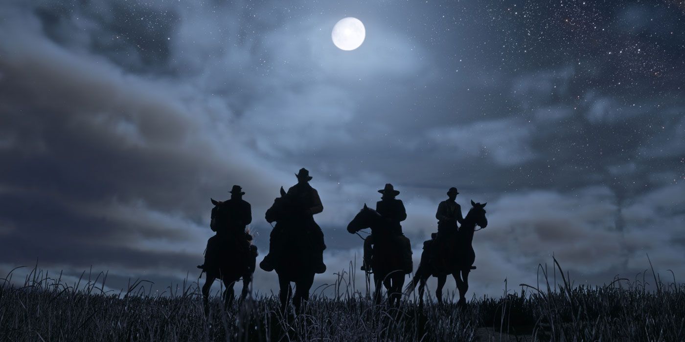 Red Dead Redemption 2 cowboy in silhouette con la luna.