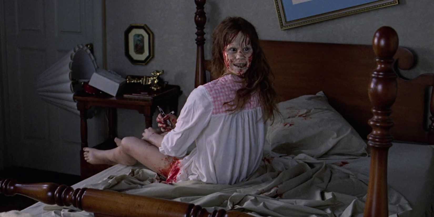 Regan's (Linda Blair) head spins in The Exorcist