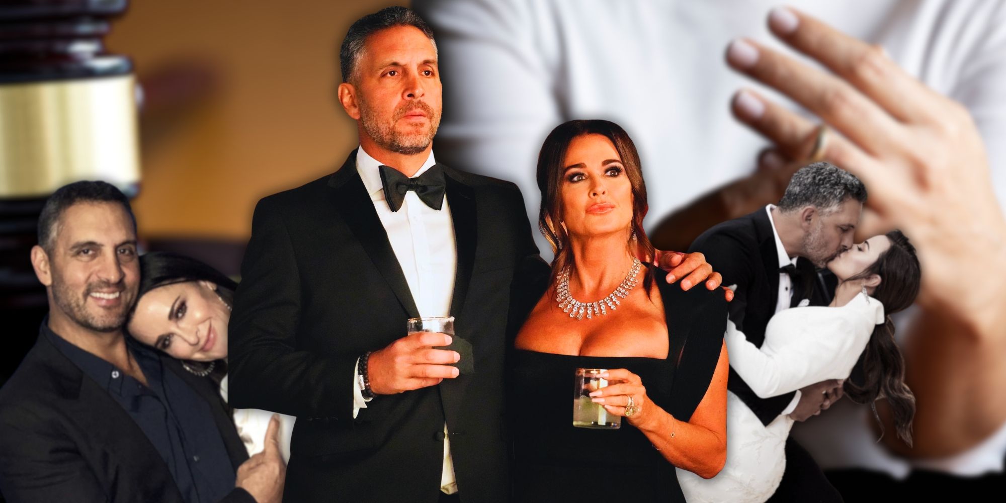 Kyle Richards dan Mauricio Umansky dari montase RHOBH dalam pakaian formal