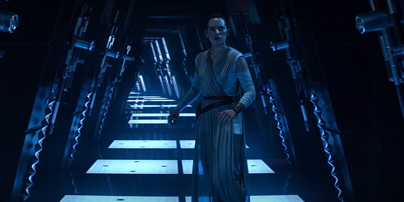 Rey standing in the Bespin corridor in her Force Awakens vision