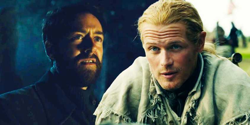 Richard Rankin as Roger and Sam Heughan as Jamie Fraser in Outlander season 7 episode 7
