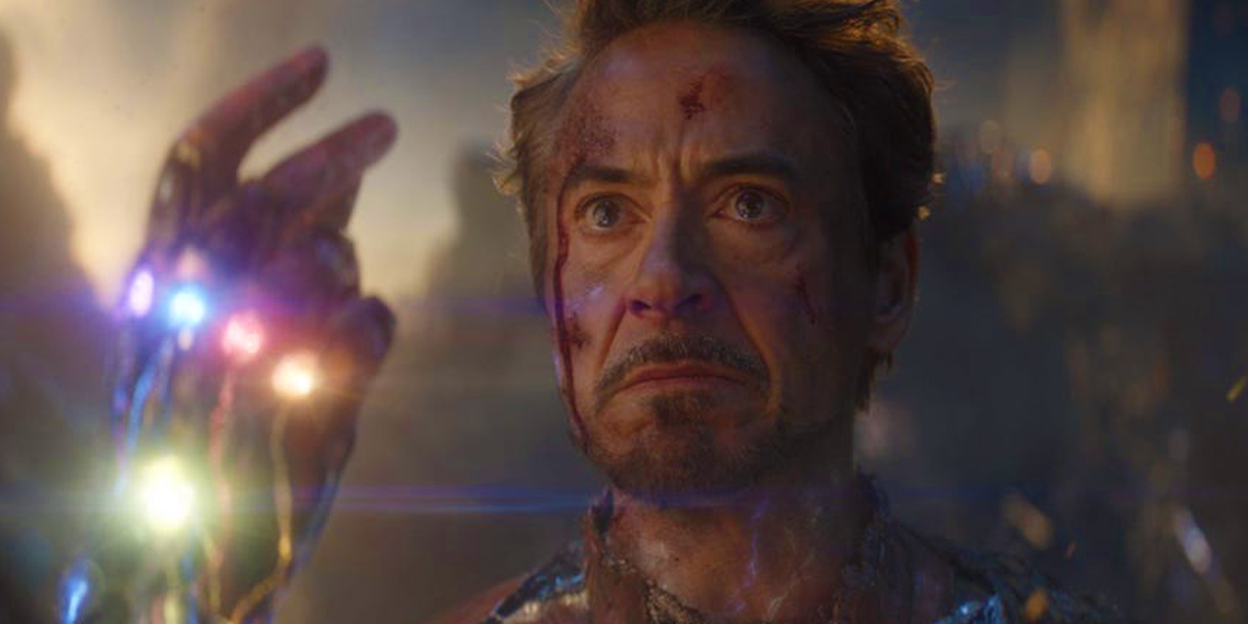 Robert Downey Jr. as Tony Stark with Infinity Stones in 2019 Avengers Endgame