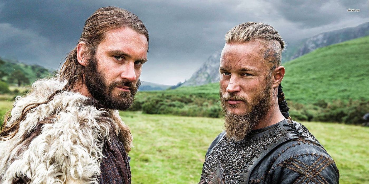 Rollo and Ragnar looking at the camera in Vikings
