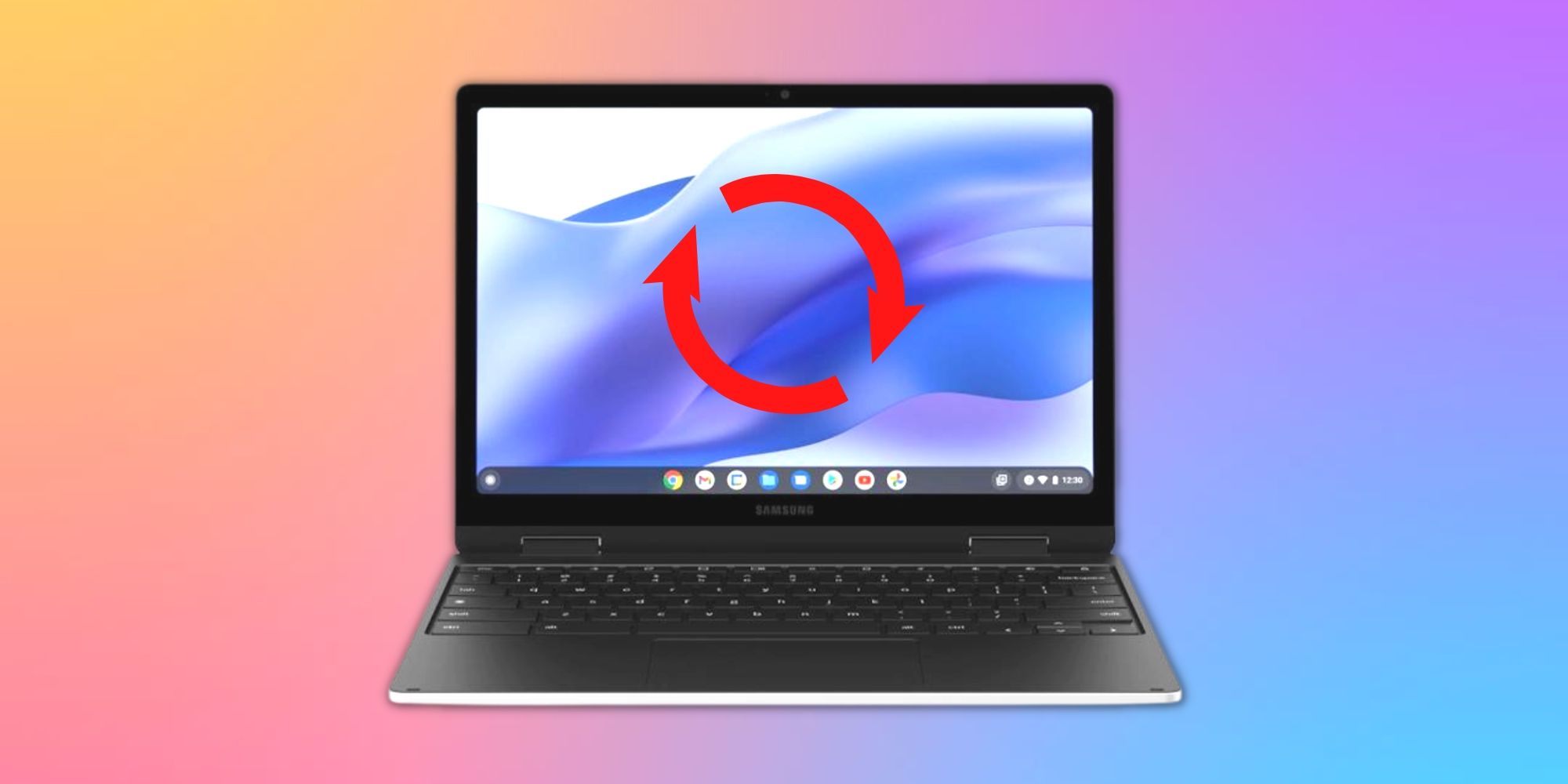 Image of a Chromebook with rotation sign on the screen