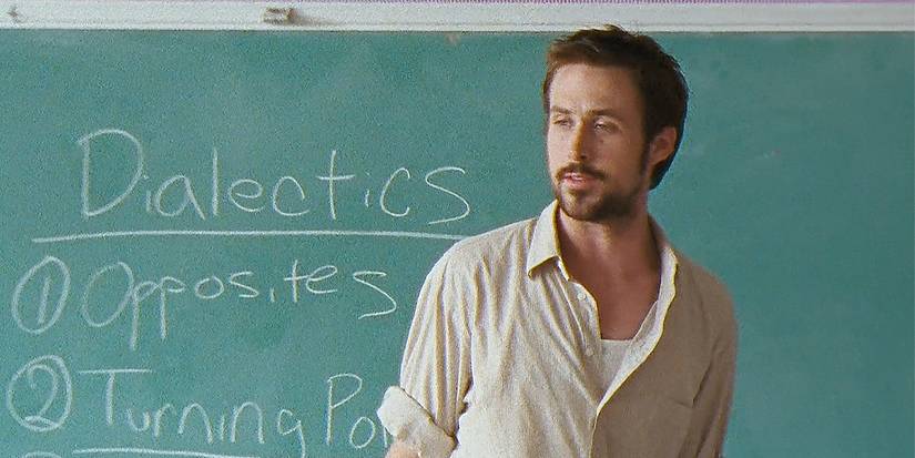 Dan (Ryan Gosling) stands in front of a chalkboard in Half Nelson.