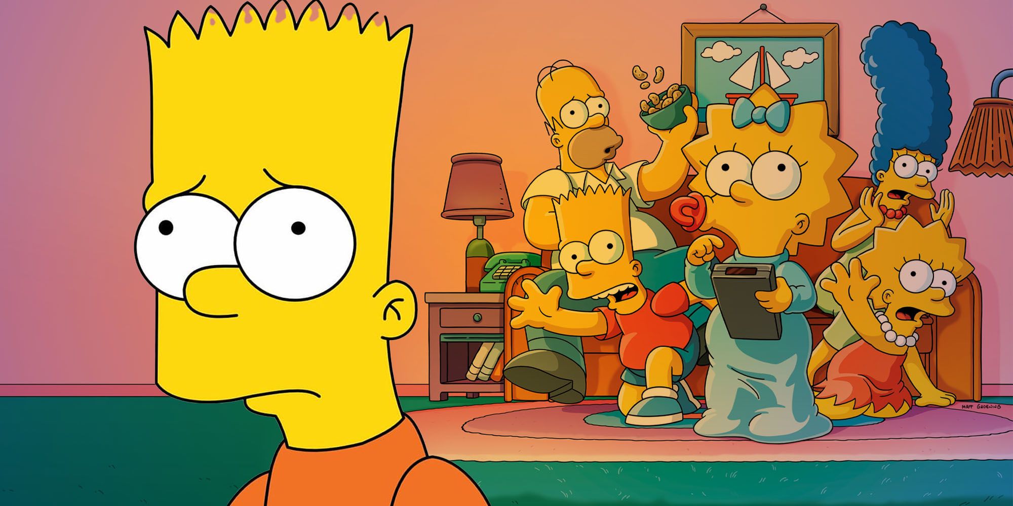 Sad Bart Simpson and The Simpsons family