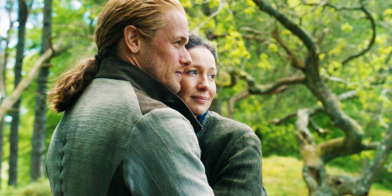 Sam Heughan as Jamie and Caitríona Balfe as Claire in Outlander season 7