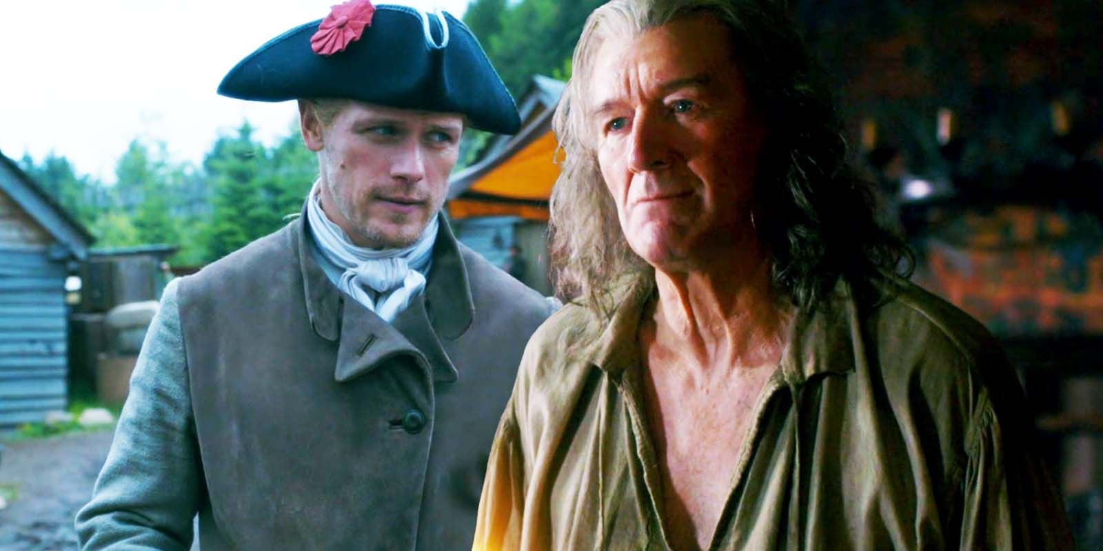 Sam Heughan as Jamie Fraser and Clive Russell as Simon Fraser Lord of Lovat in Outlander
