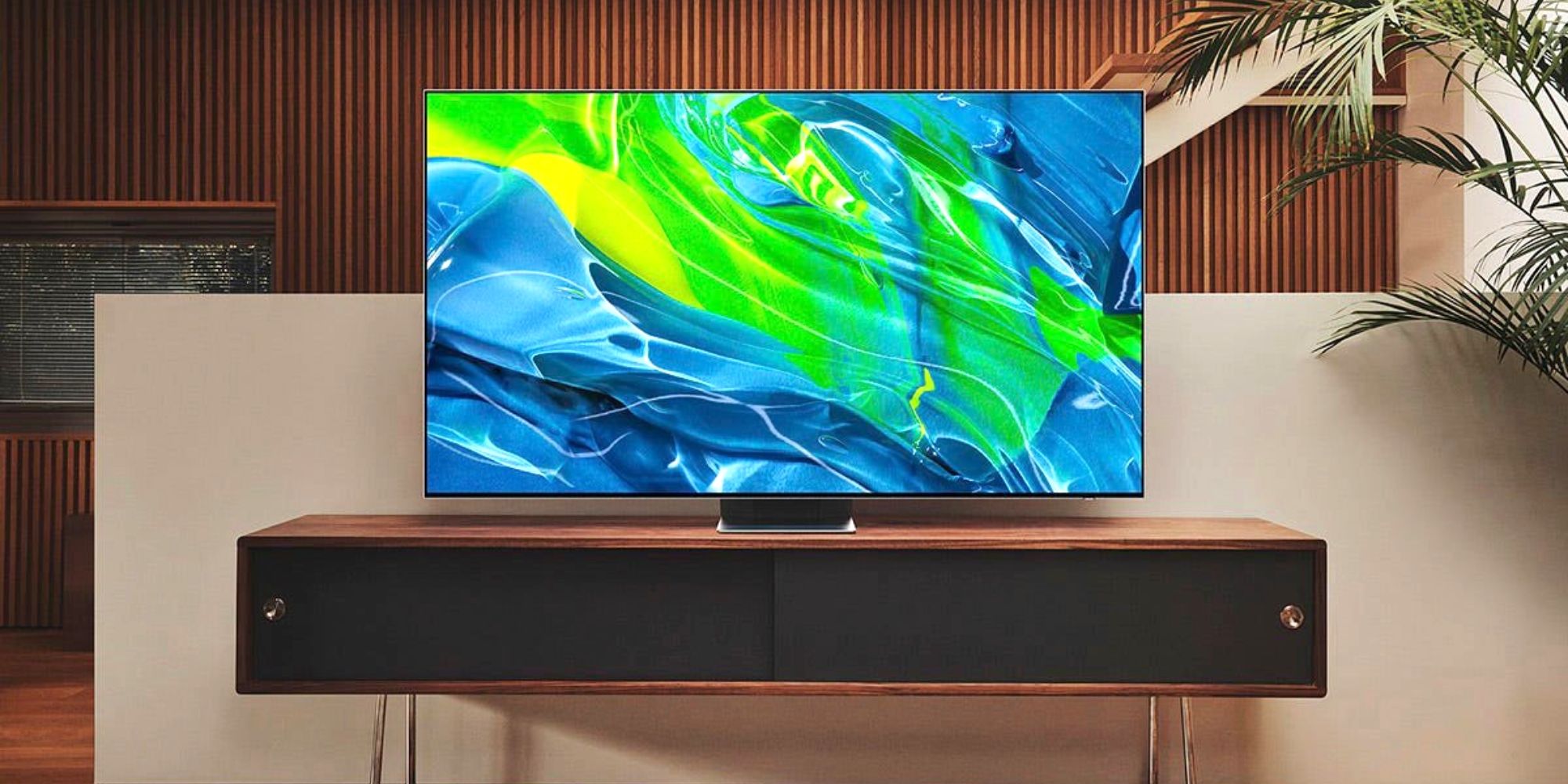 Image of the Samsung 65-inch 4K Smart OLED TV mounted on a wall