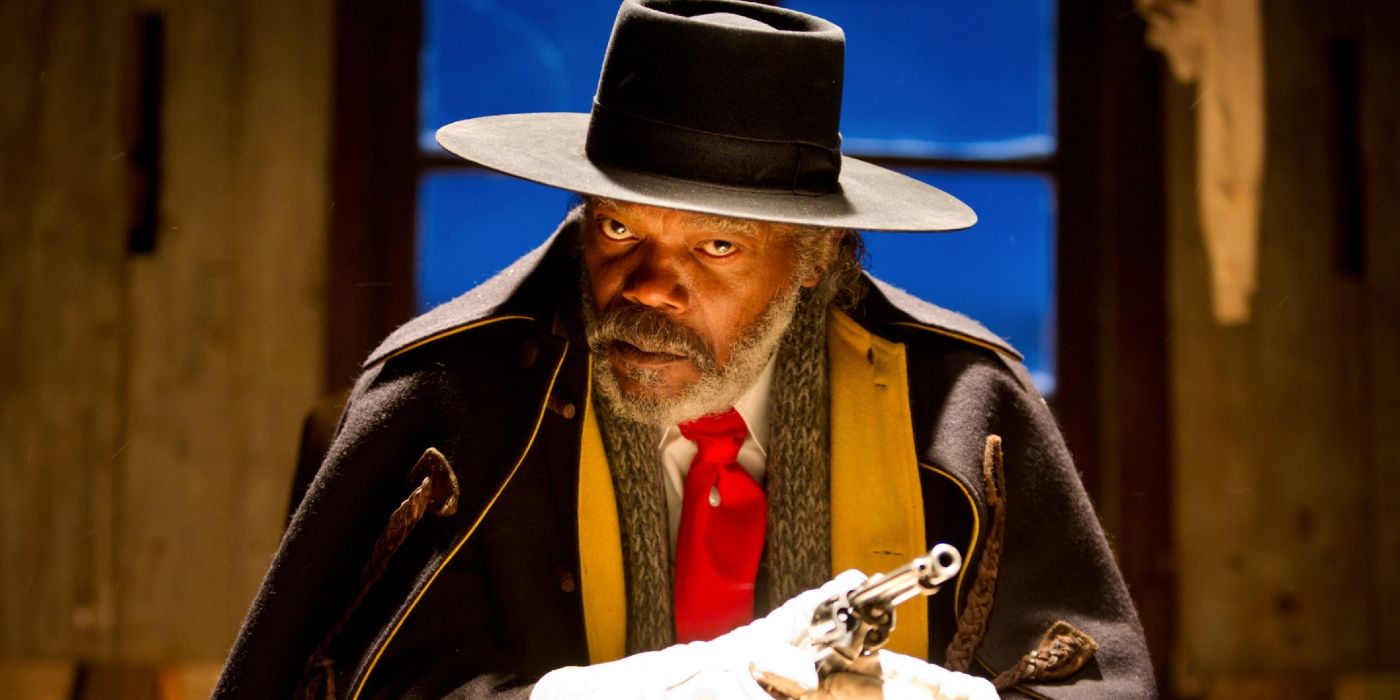 Samuel L Jackson holding a pistol in The Hateful Eight.