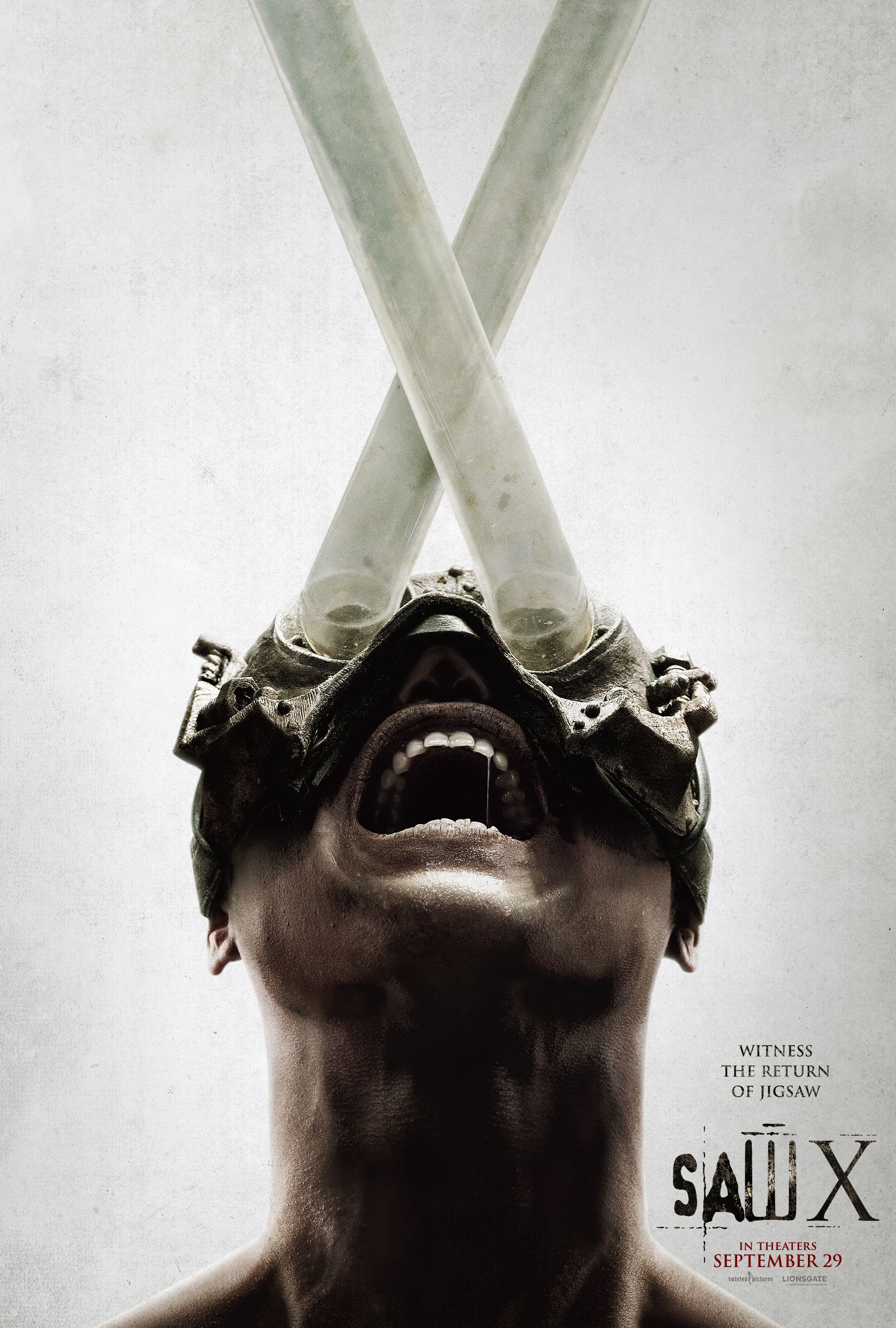 Saw X poster person in new contraption