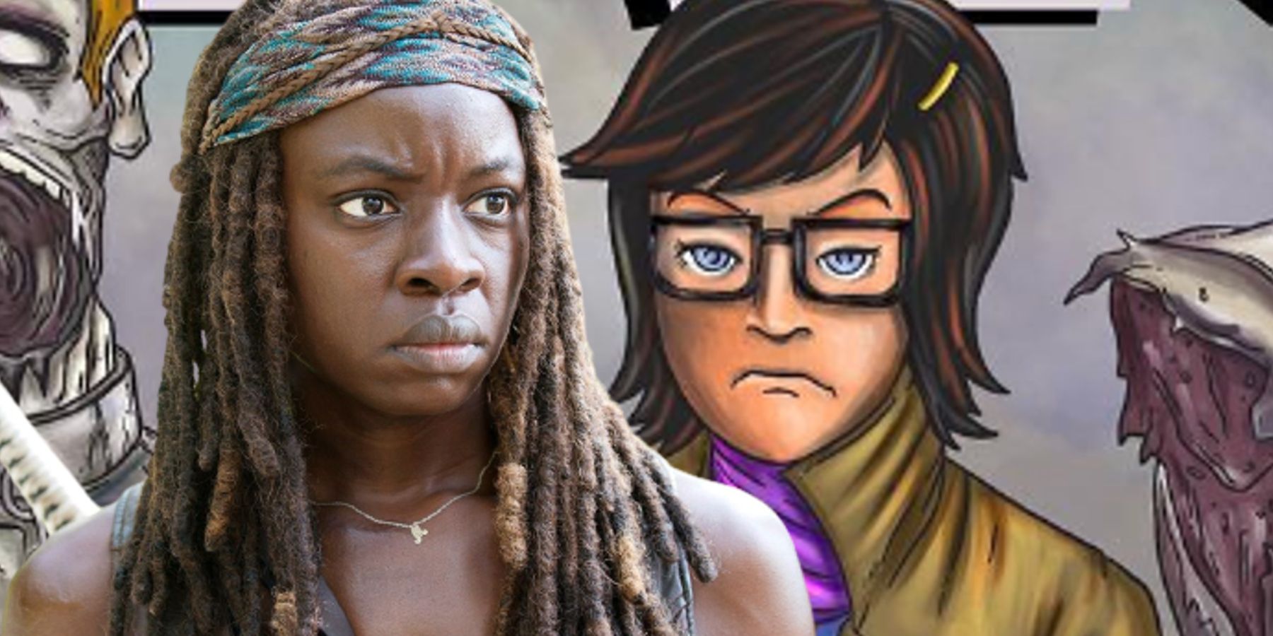Custom image of Tina in Bob's Burgers fan art next to Michonne from The Walking Dead