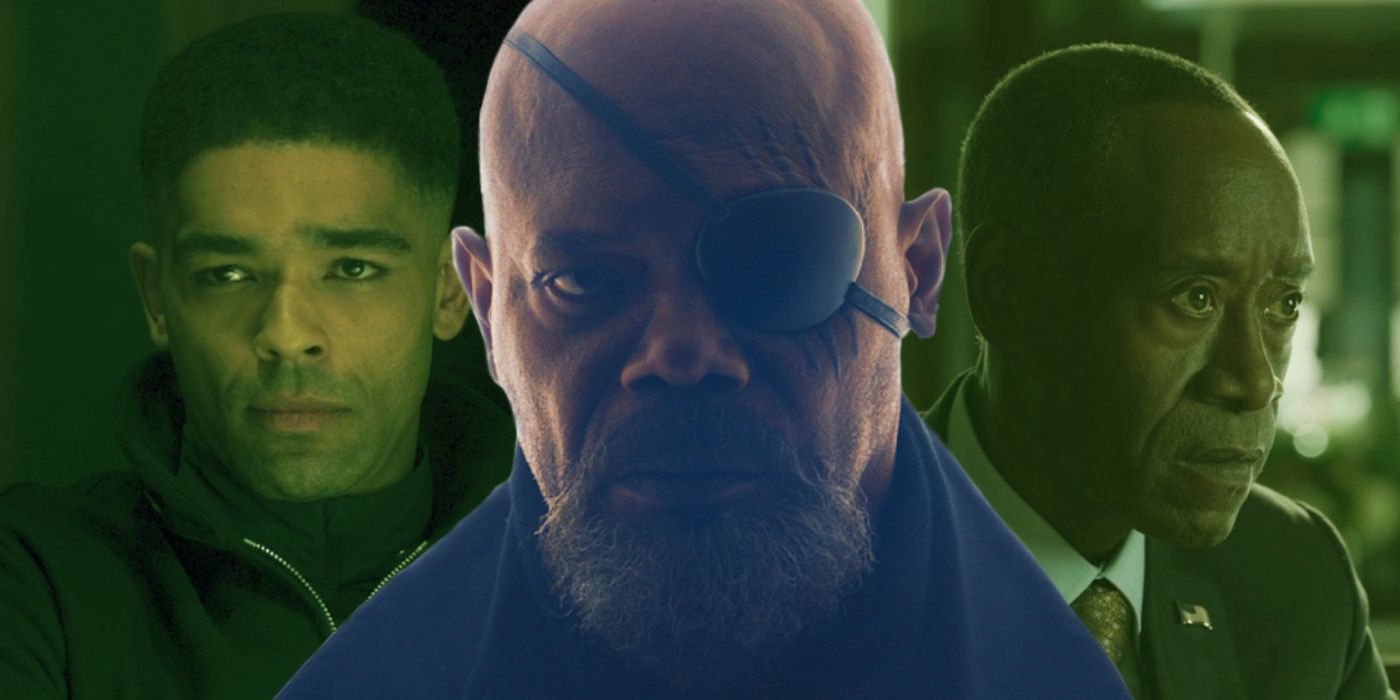 Gravik, Nick Fury, and Colonel James Rhodes in Marvel&rsquo;s Secret Invasion