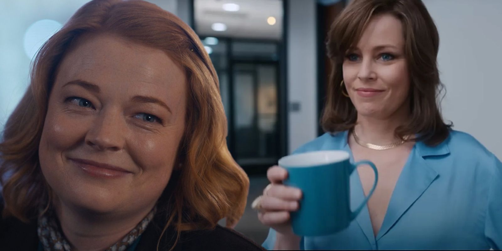 A cutout of Sheila smiling is next to Robbie holding a coffee mug and smiling.