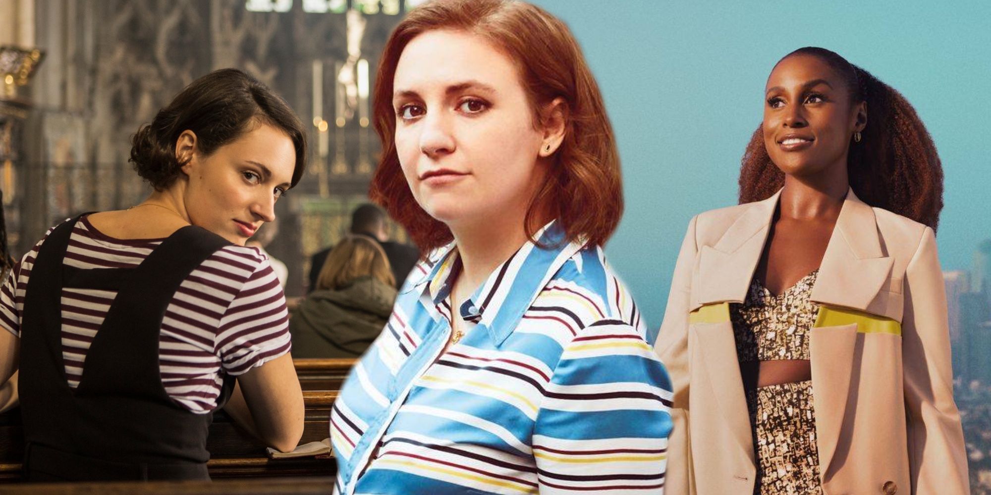 A composite image of characters from Girls, Fleabag, and Insecure