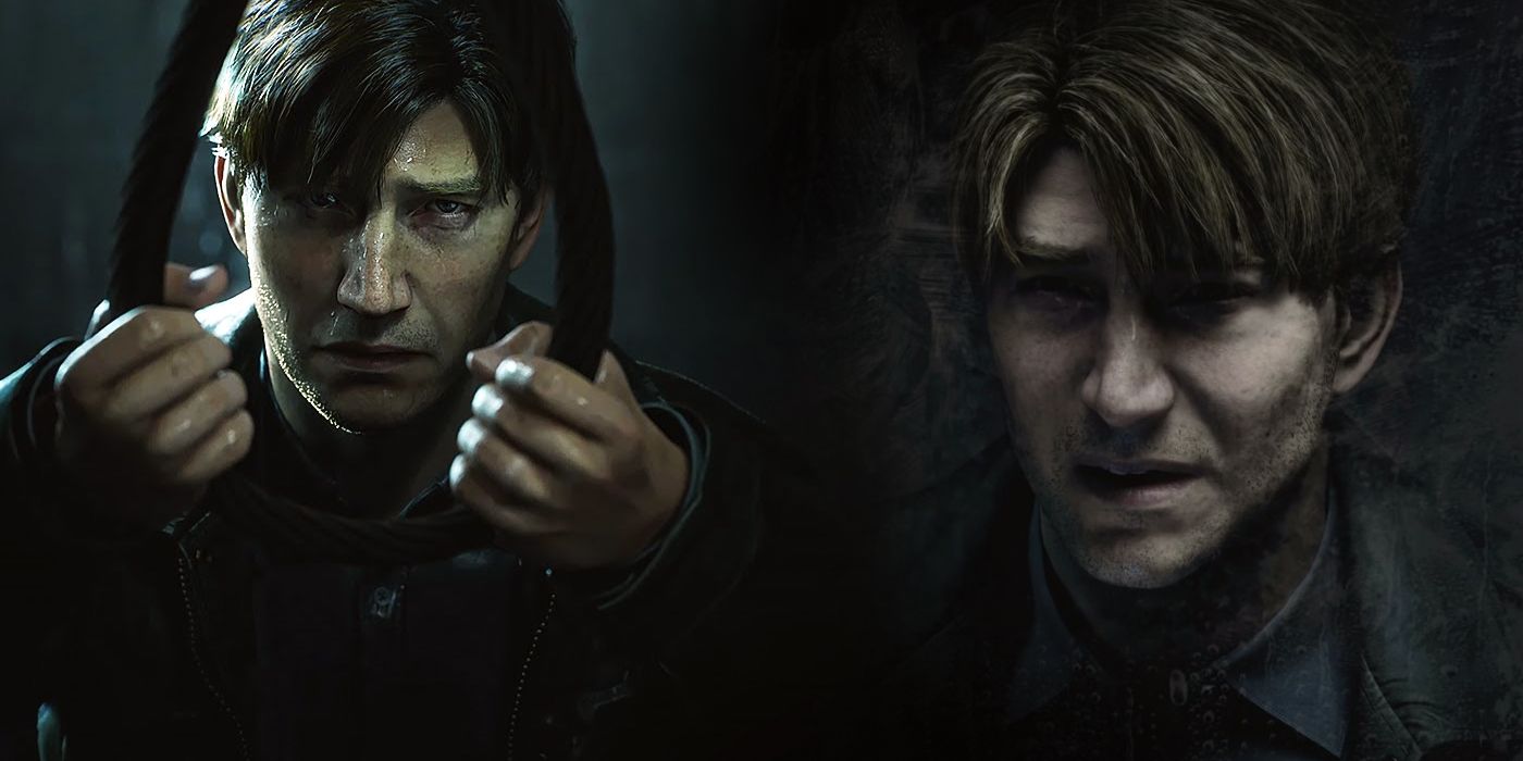Side by side images of James, the protagonist of Silent Hill 2, as he's seen in the trailer for Bloober Team's remake