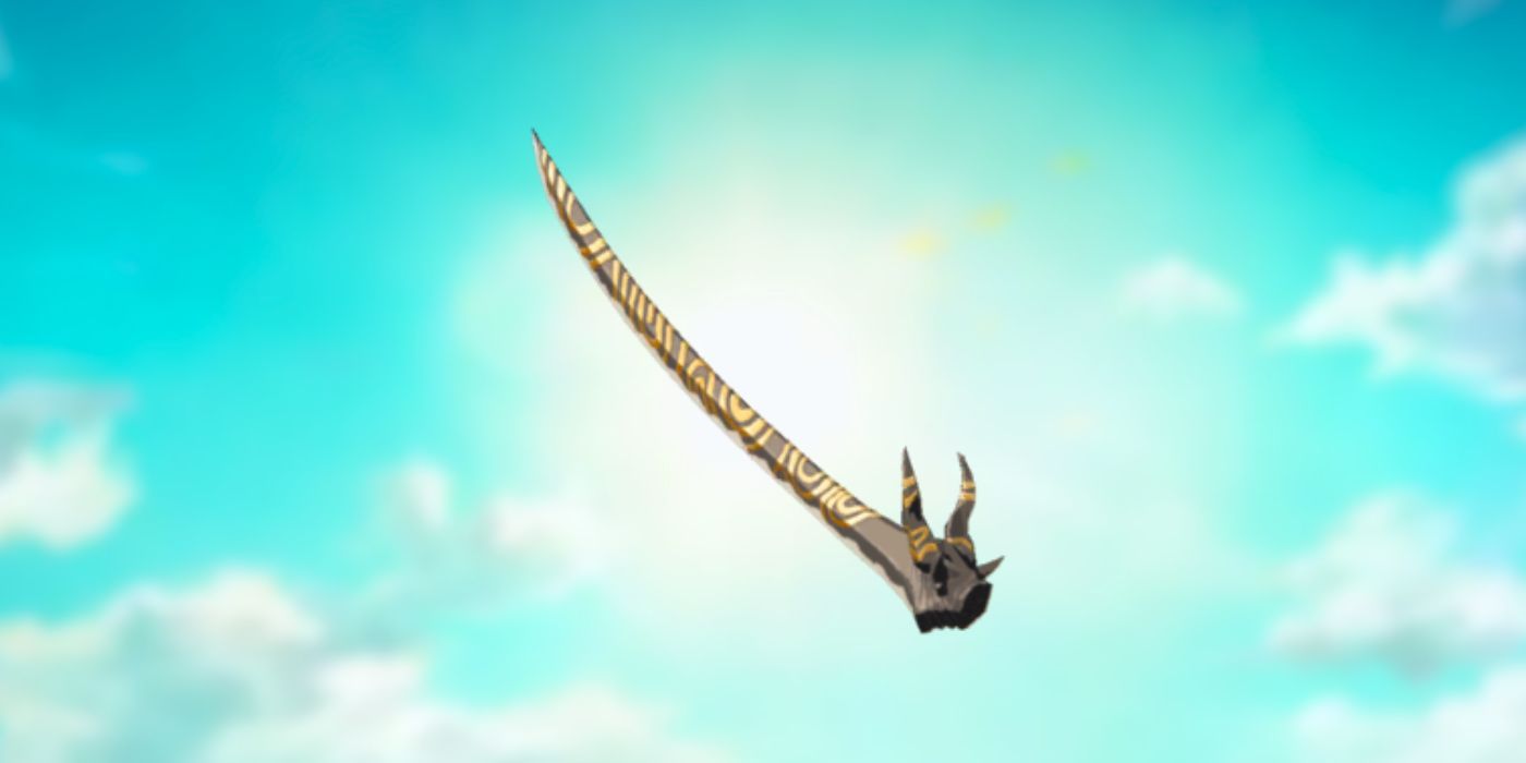 A Silver Lynel Sable Horn from Tears Of The Kingdom against a bright sky.
