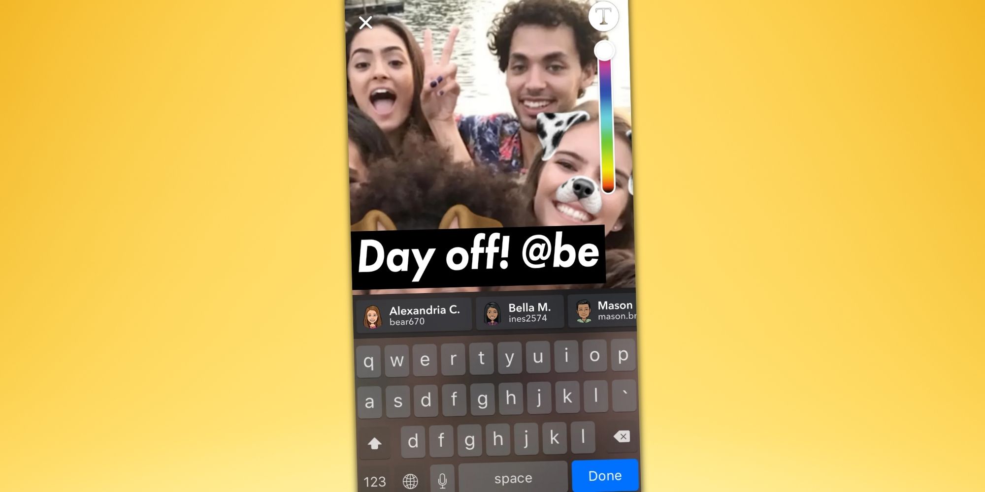Screenshot of the Snapchat Mentions feature