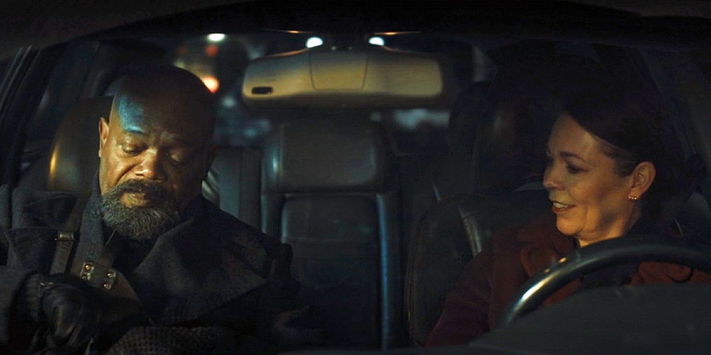 Sonya Falsworth and Nick Fury in the car in Secret Invasion episode 5