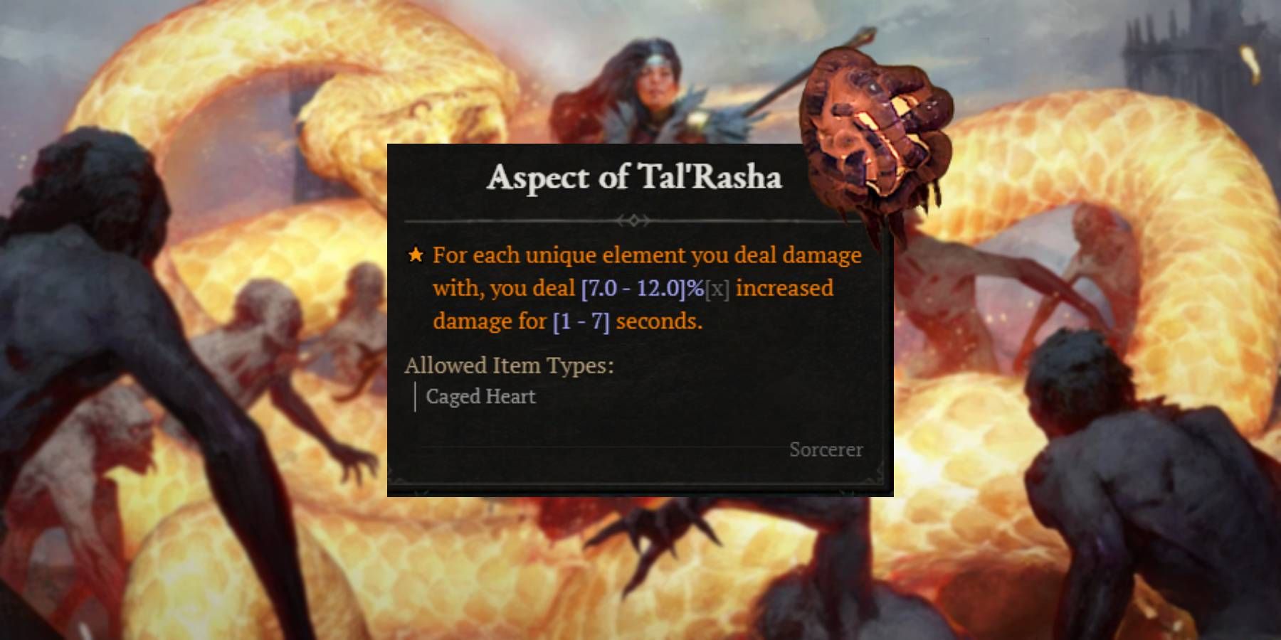 Diablo 4 Aspecto de Tal'Rasha de Vicious Malignant Heart Power
