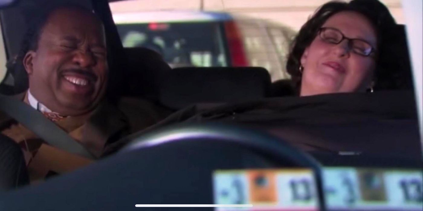 Stanley and Phyllis in the back of Jim's car in The Office