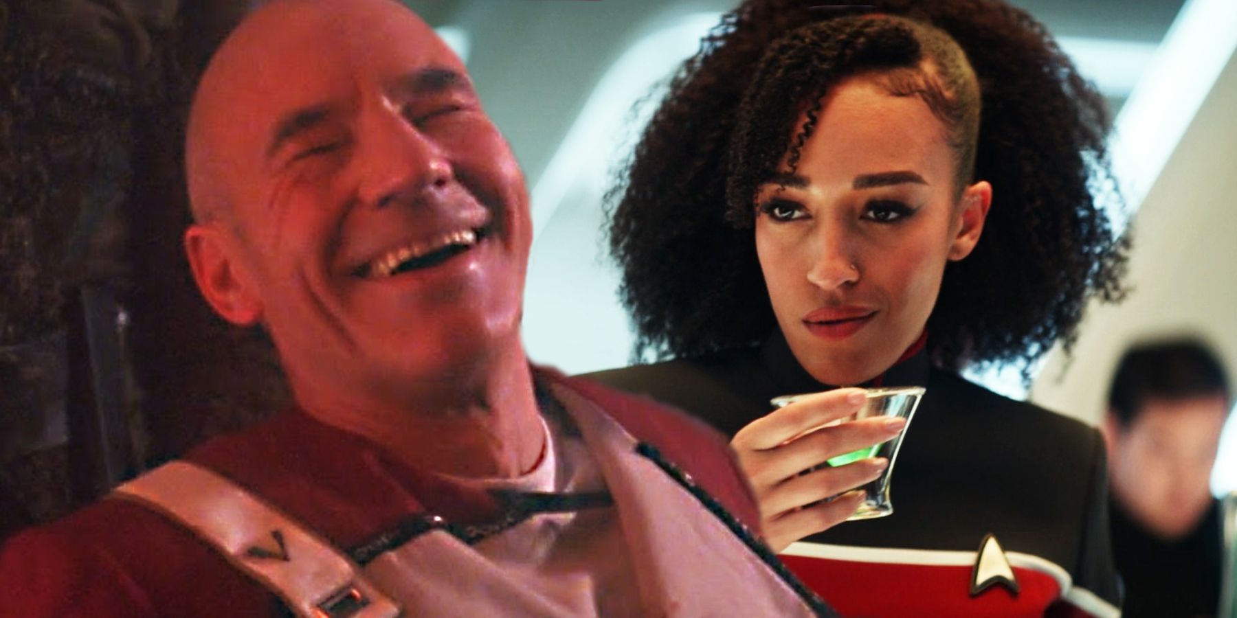 Picard laughs after being stabbed, and Mariner drinks an Orion Hurricane