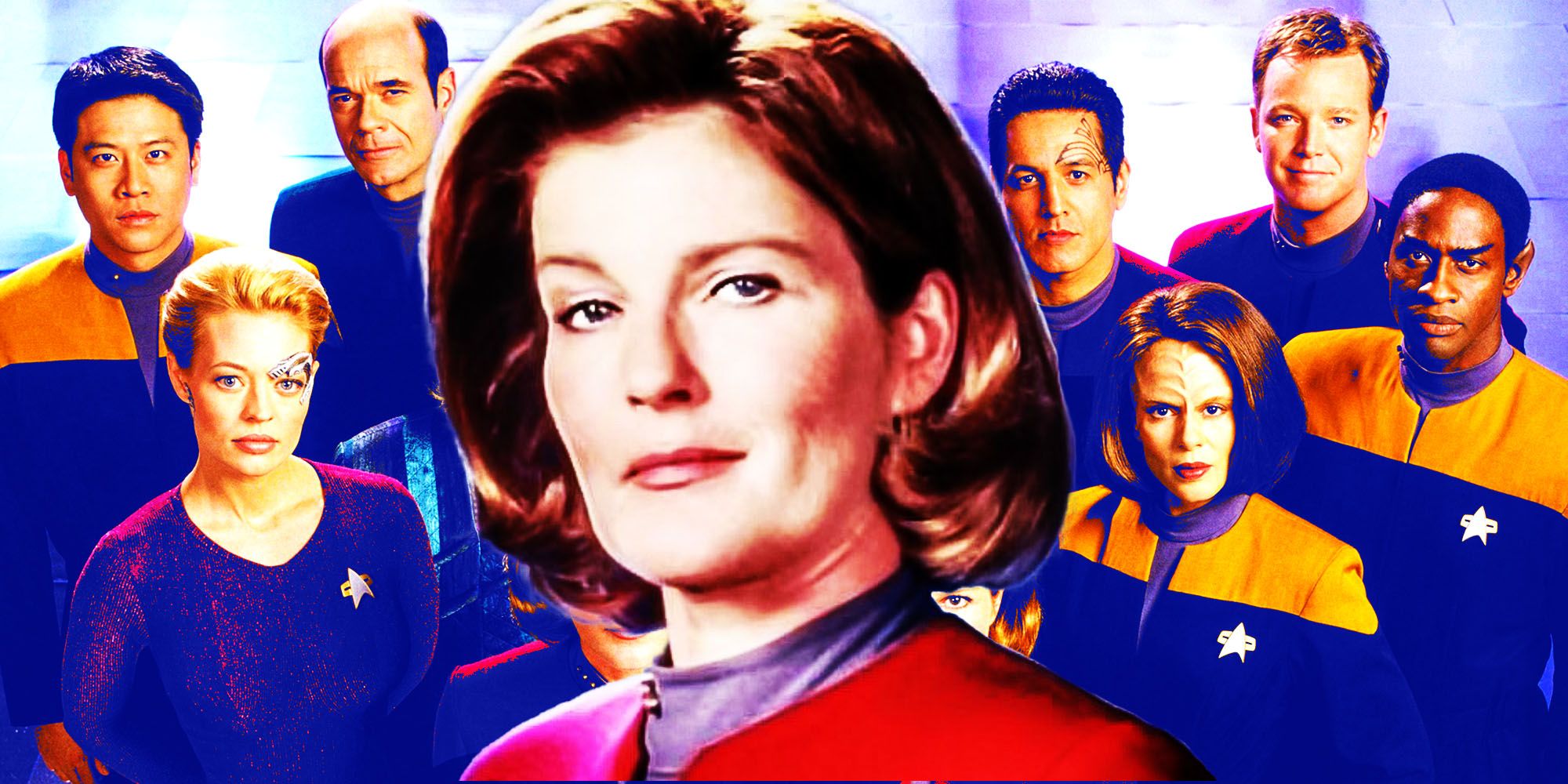 The Star Trek: Voyager cast.