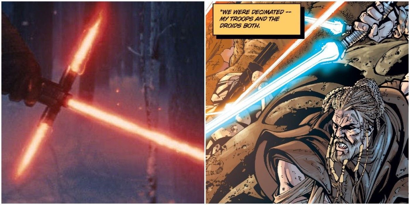 Star Wars Crossguard Lightsabers in canon and Legends.