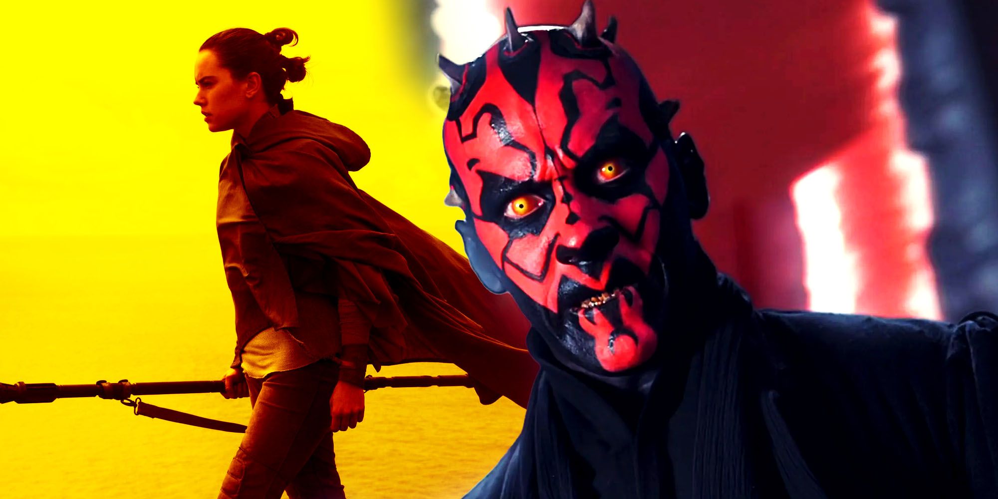 Rey in Star Wars The Last Jedi and Darth Maul in The Phantom Menace