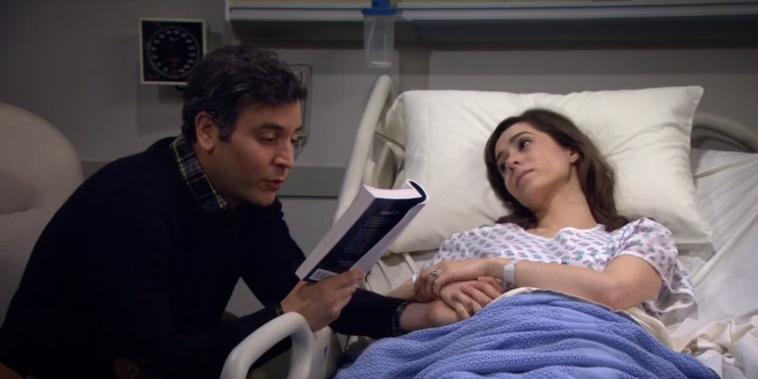 Ted reads to Tracy while she is in the hospital in How I Met Your Mother