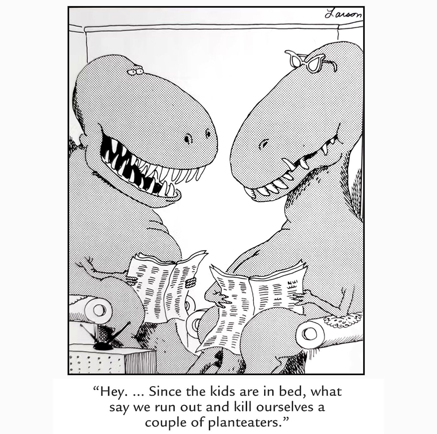 as crianças dos quadrinhos de dinossauros do outro lado estão na cama