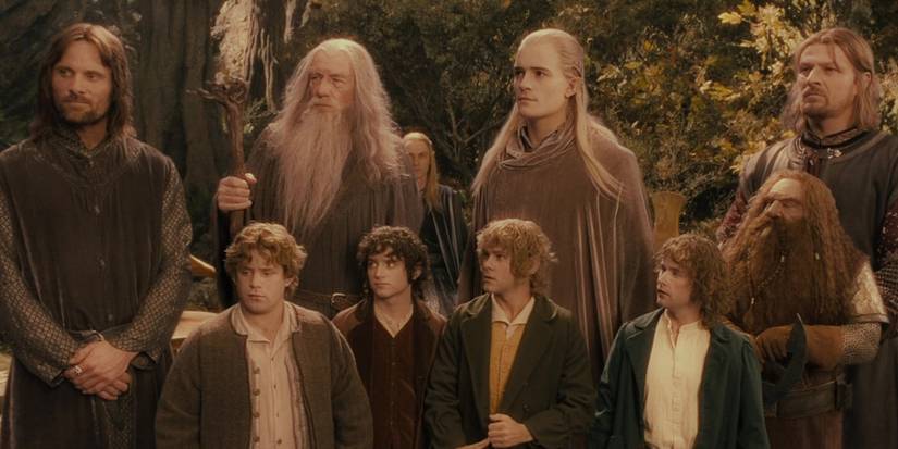 The Fellowship standing together in The Lord of the Rings: The Fellowship of the Ring.