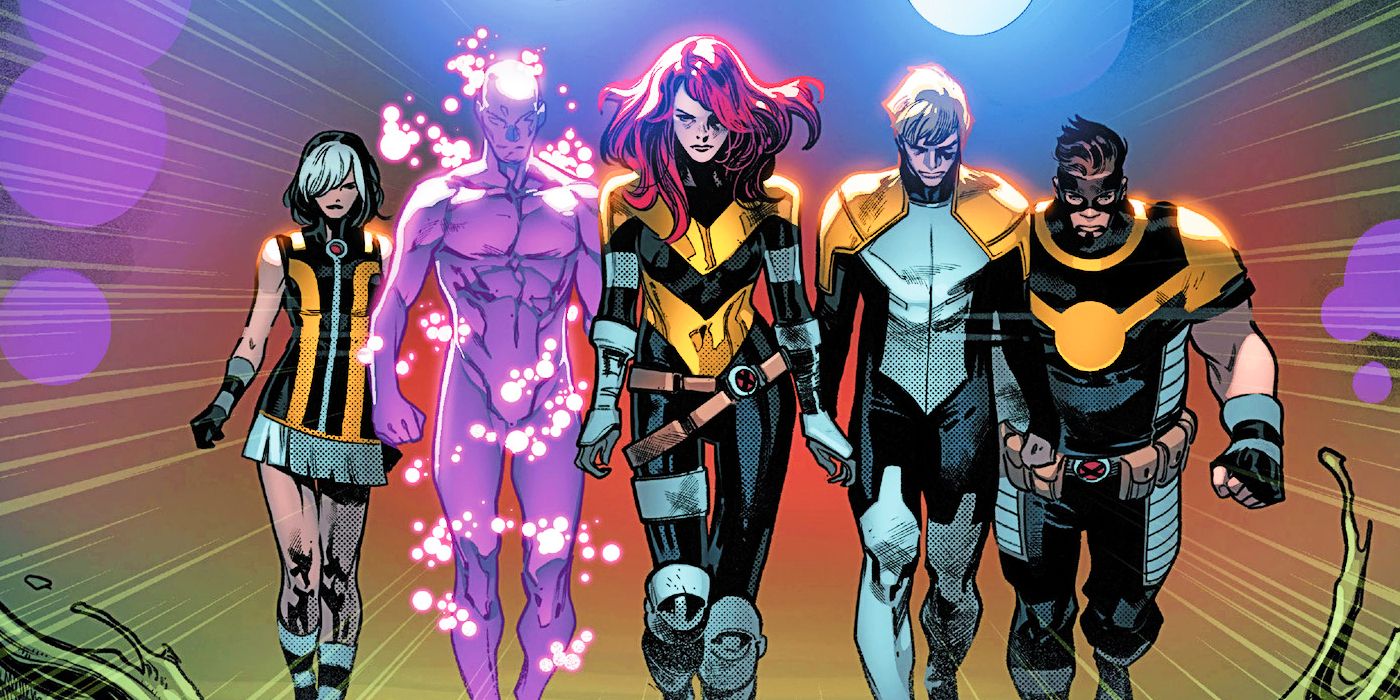 Os Cinco dos X-Men andando em fila