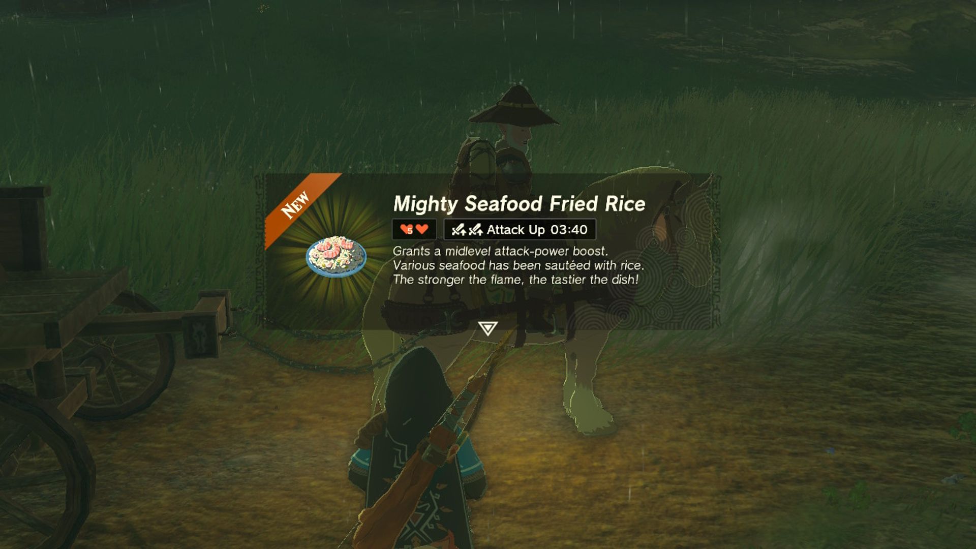 The Legend Of Zelda Tears Of The Kingdom Link يتلقى وجبة أرز مقلي من المأكولات البحرية الرائعة من تاجر متجول