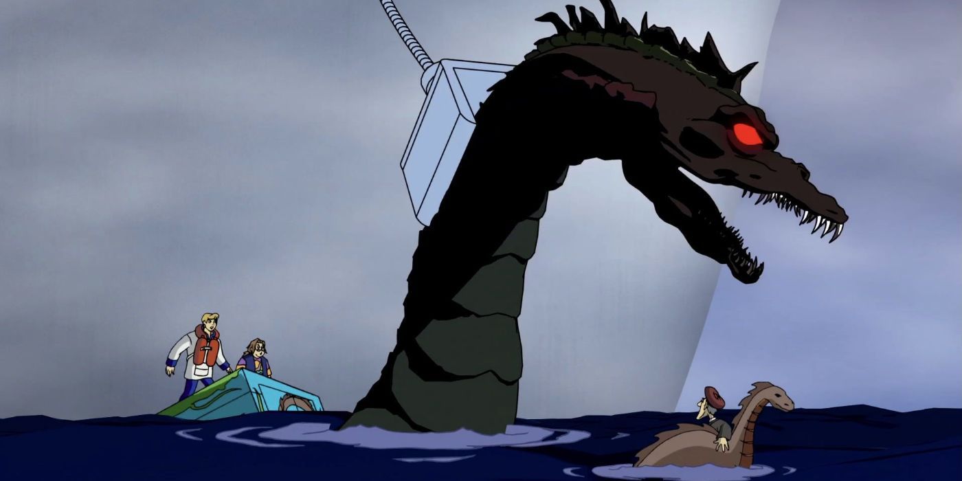 The Loch Ness monster being revealed as a prop in Scooby Doo.