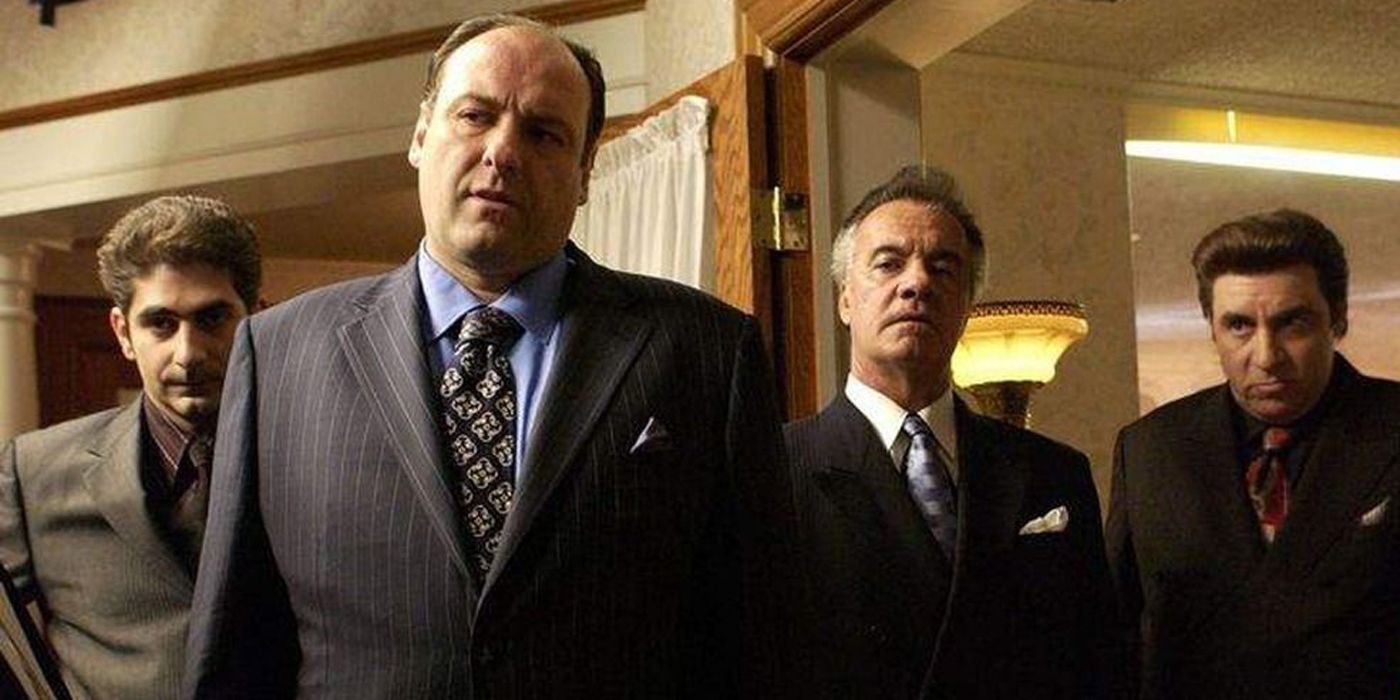 Tony's crew looking sharp in suits in The Sopranos.