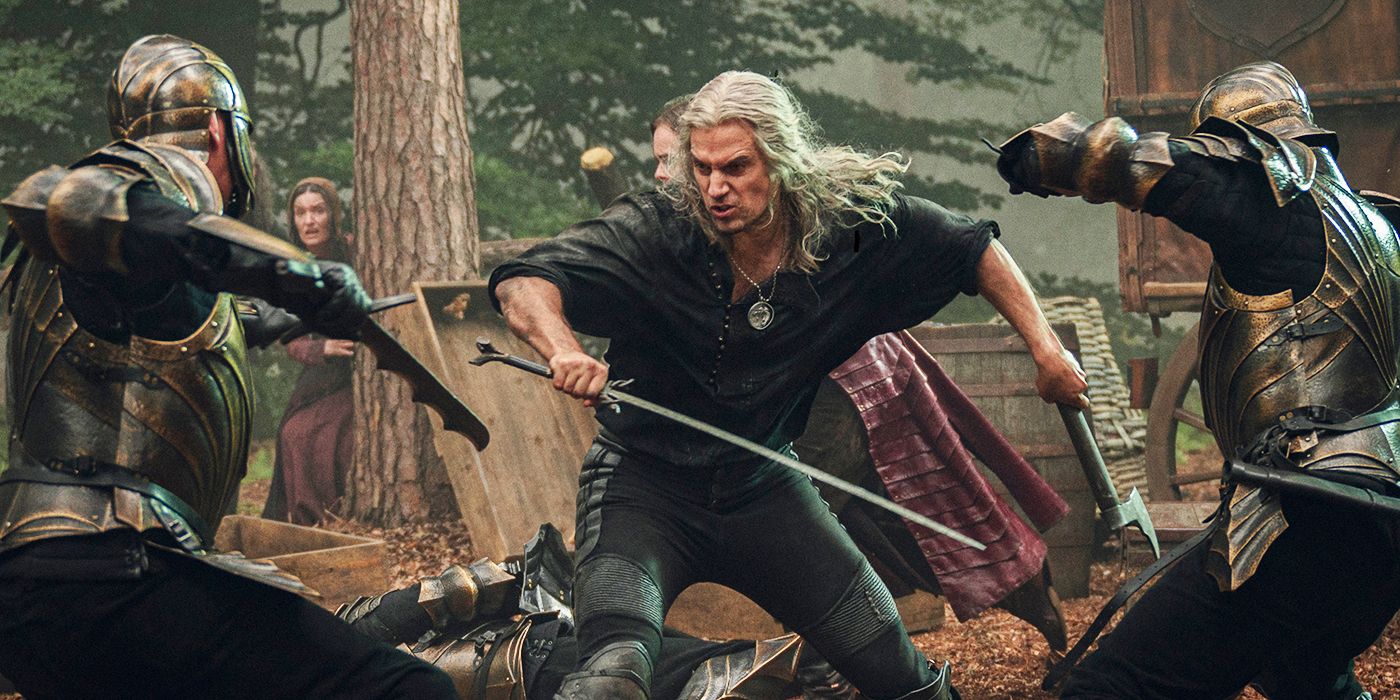 Geralt combatte con i soldati nella stagione 3 di The Witcher, parte 2 