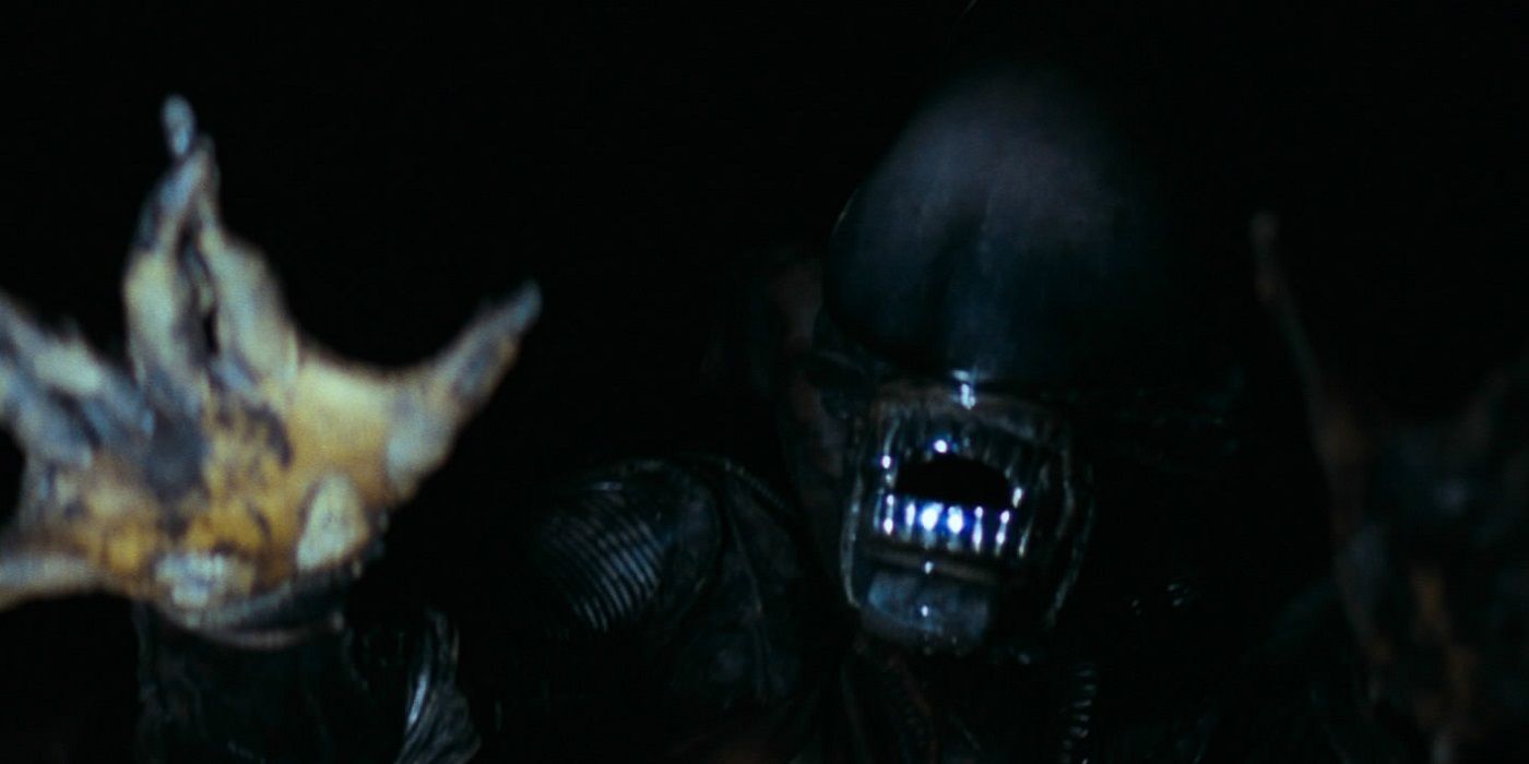 The xenomorph lunges out of the darkness in Alien