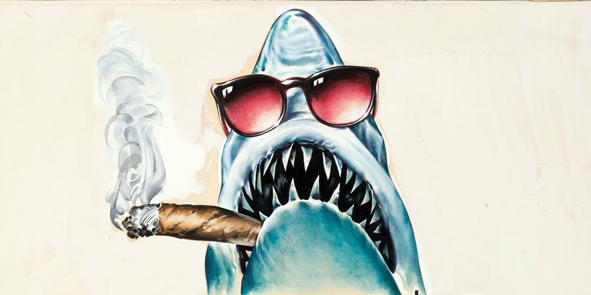 The shark from Jaws with a cigar and sunglasses